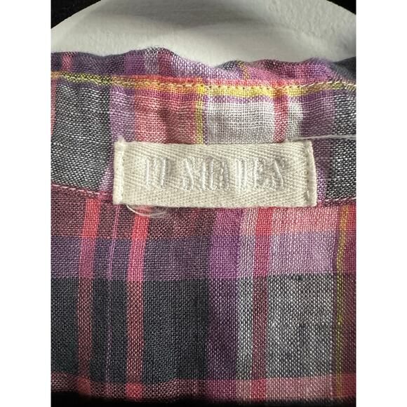 CP SHADES Pink Purple Plaid Linen Teton Tunic Dress Shirt Boho Cottagecore Sz XS - Picture 3 of 4